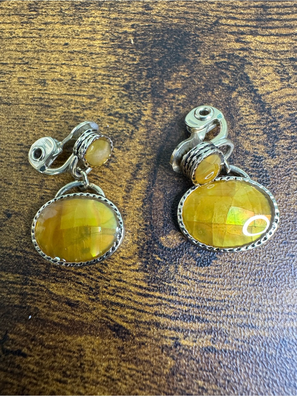 Monet Golden Yellow Mosaic Shell Drop Clip-On Earrings